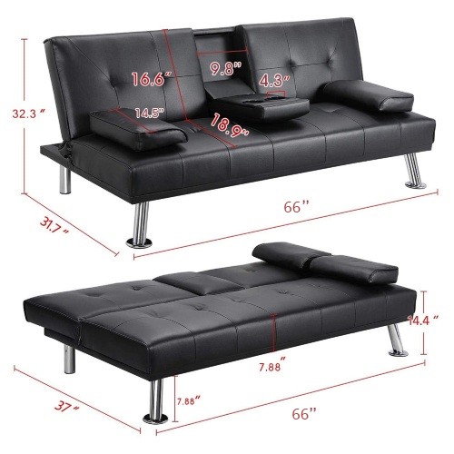 Sofa Bed, Modern Faux Leather Convertible Folding Lounge Sofa