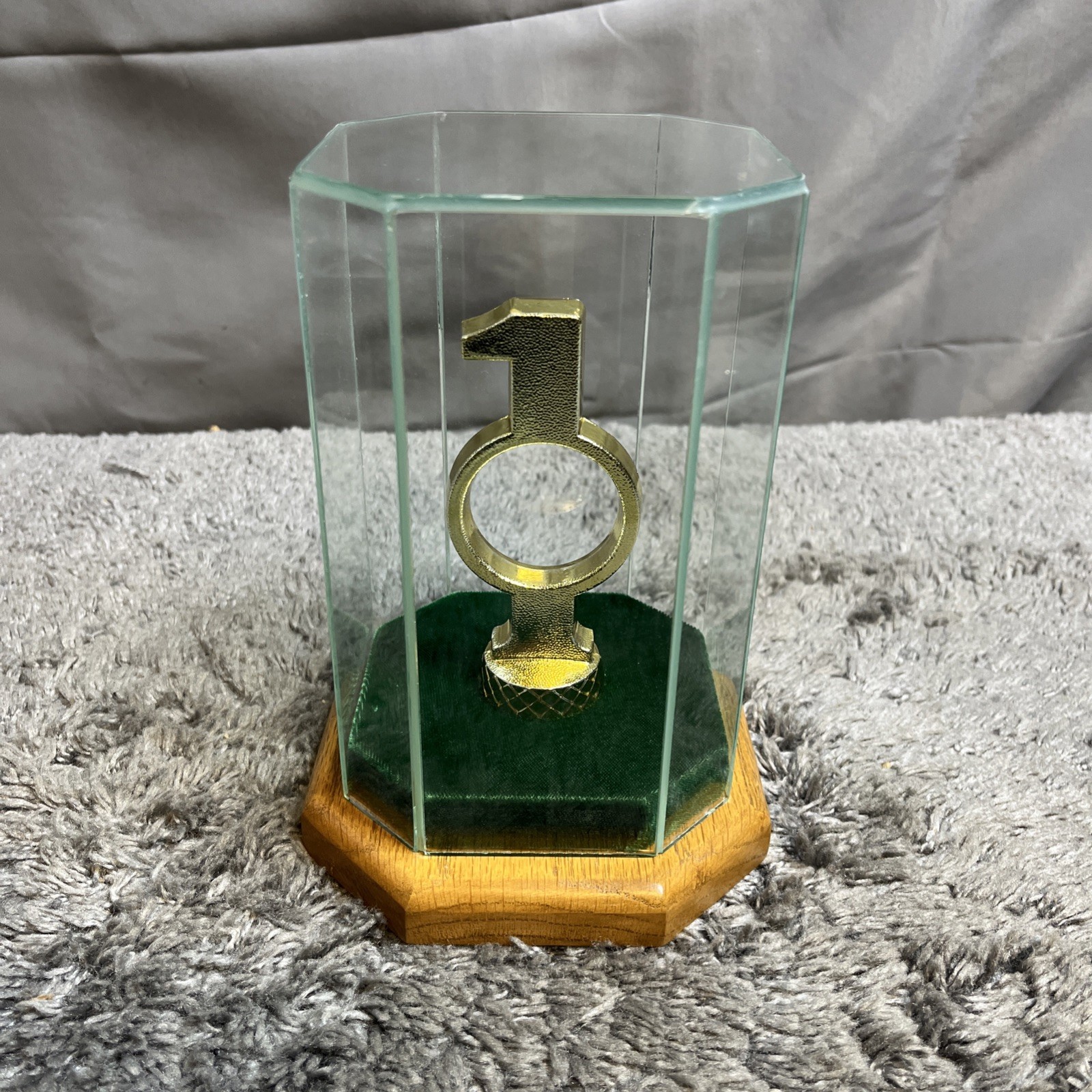 Hole In One Golf Trophy Display Case In Glass With Wood Base