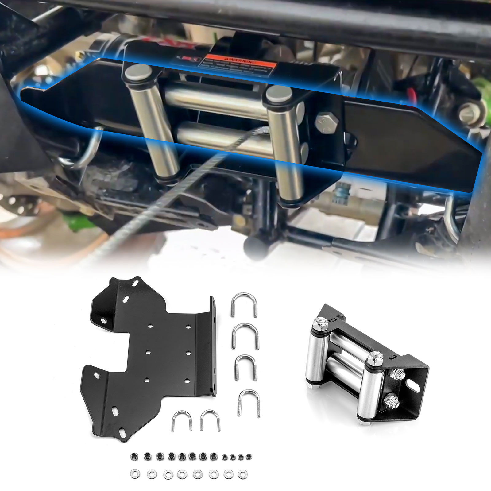 Winch Mount Plate+4 7/8" Roller Fairlead Fits Kawasaki Brute Force 750 650 05-26