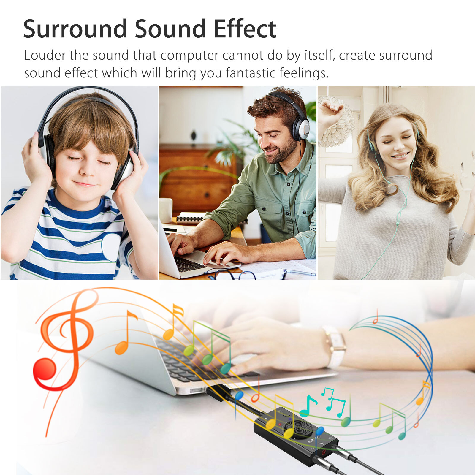 3Port USB Sound Card 7.1 Channel External Audio Adapter 3.5mm Stereo Headset Mic
