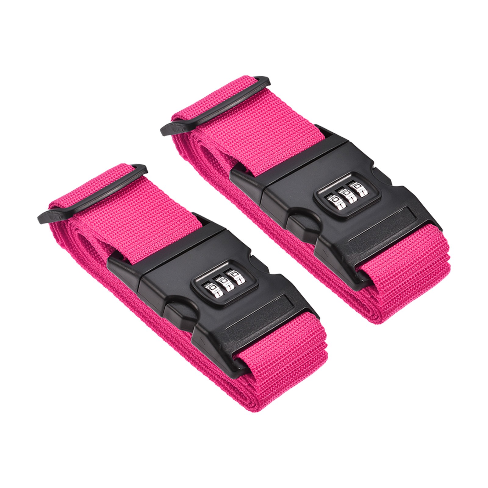 2 x Luggage Straps Suitcase Belts Lock Adjustable with Buckle 79"x2" Rose Red
