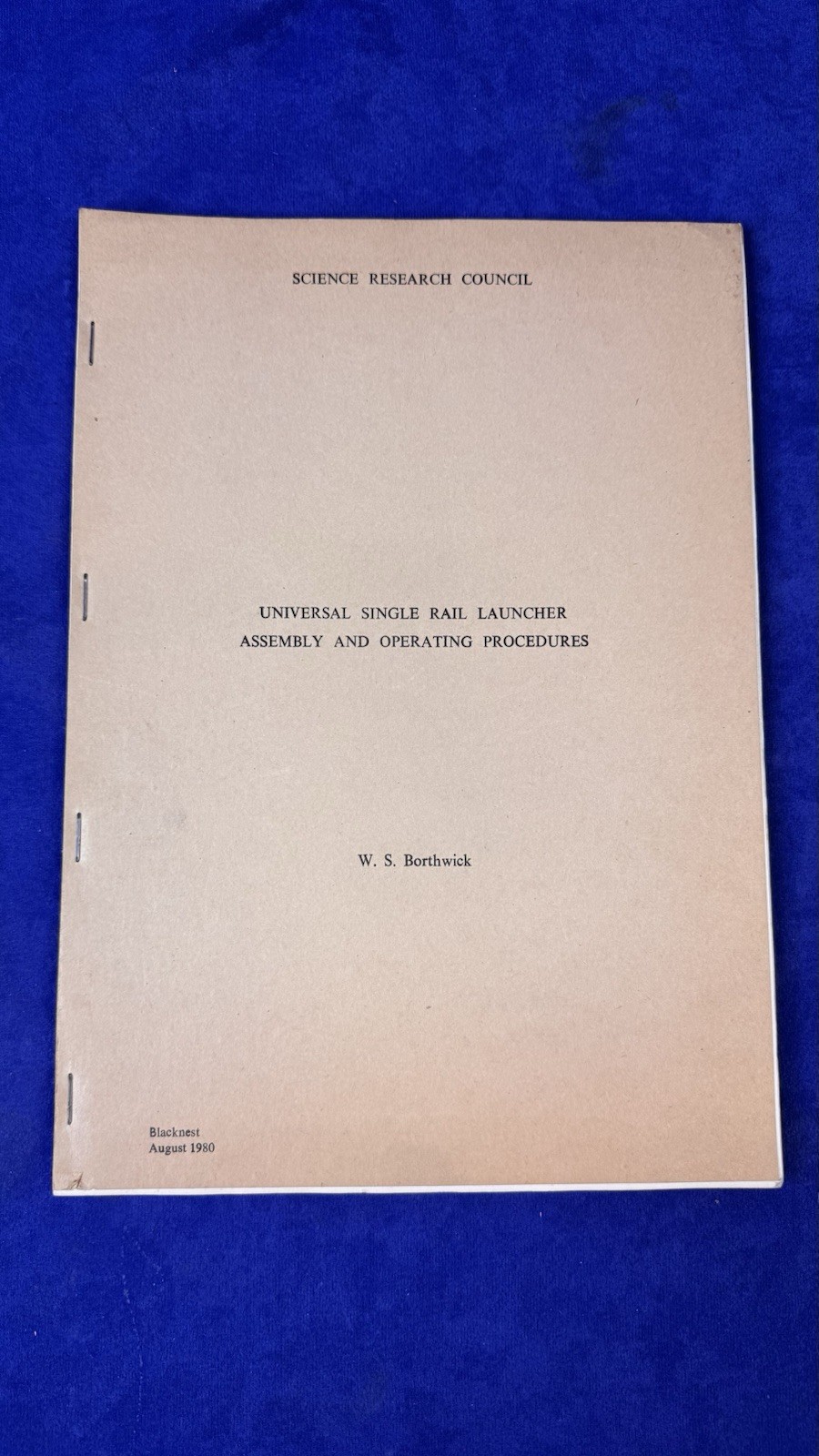 Science Research Council Universal Single Rail Launcher Manual 1980