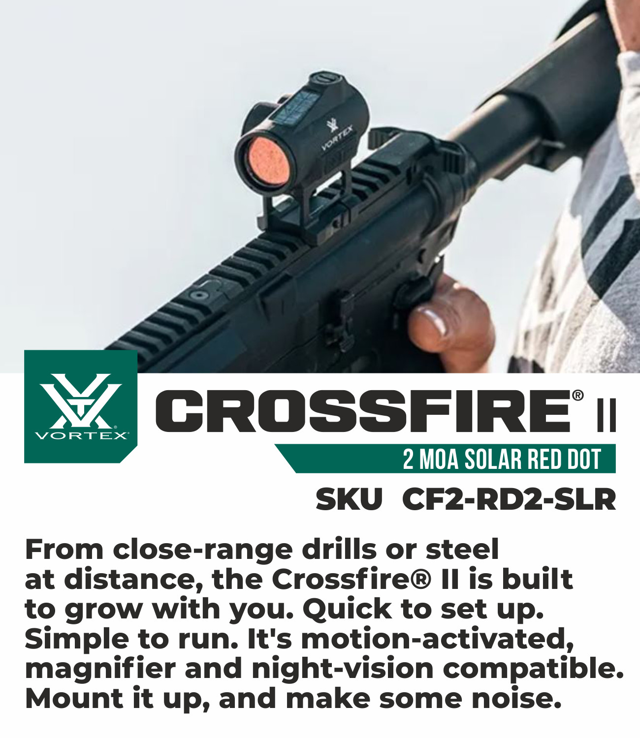 Vortex Optics Crossfire II 2 MOA Solar Red Dot Black CF2-RD2-SLR with Camo Cap