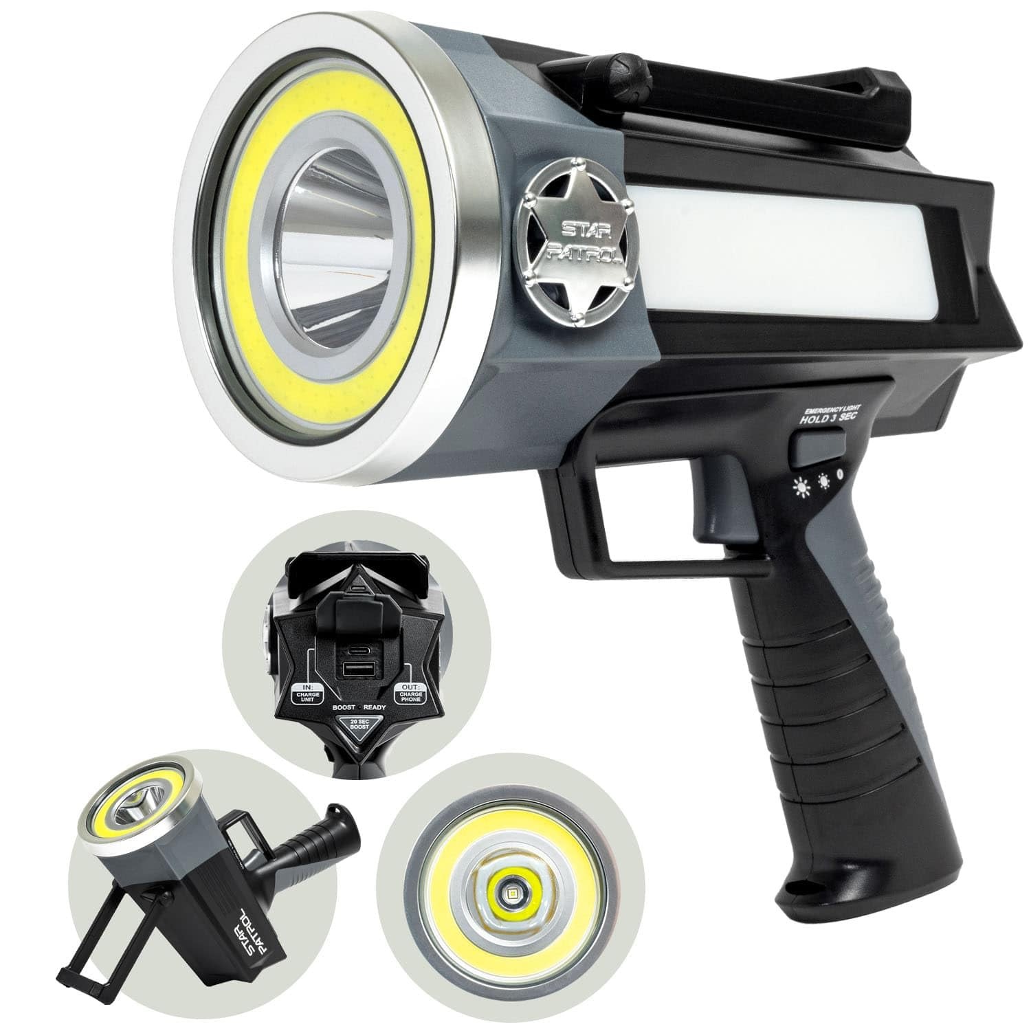 Star Patrol Rechargeable Tactical Flashlight 10 Modes 9 in Black