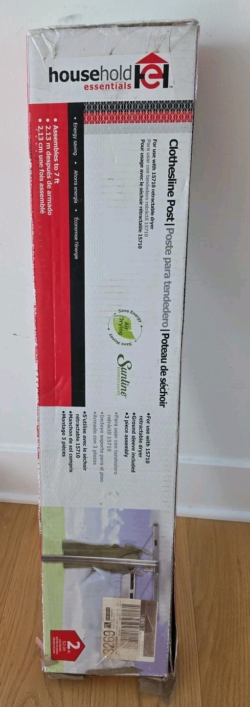 Household Essentials Clothesline T Post for 15710 Retractable Dryer 2" 7' NEW