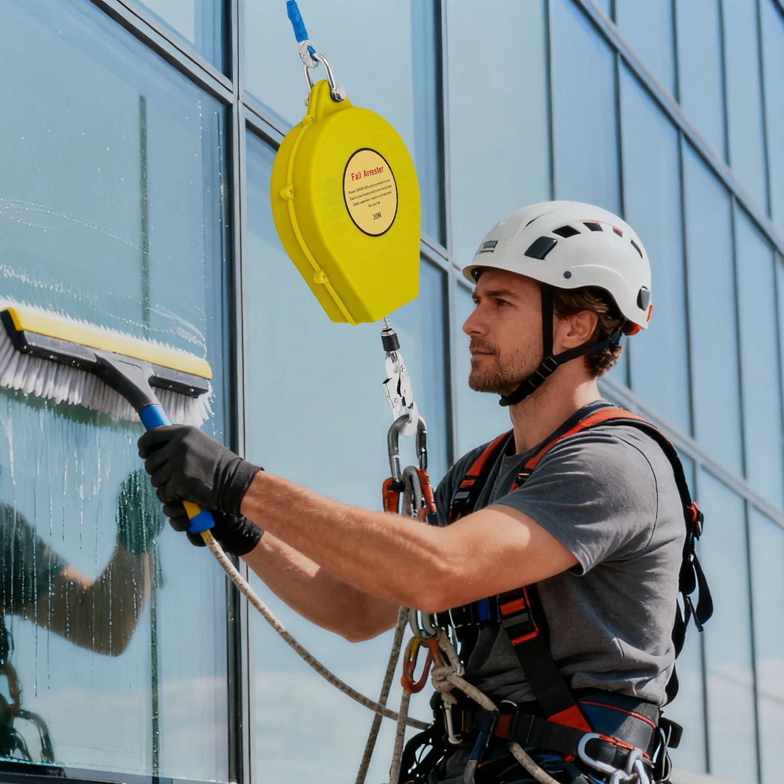 30M-Range Self-rRetractable Fall Arrester Fall Arrest Protector Yellow Max 150kg
