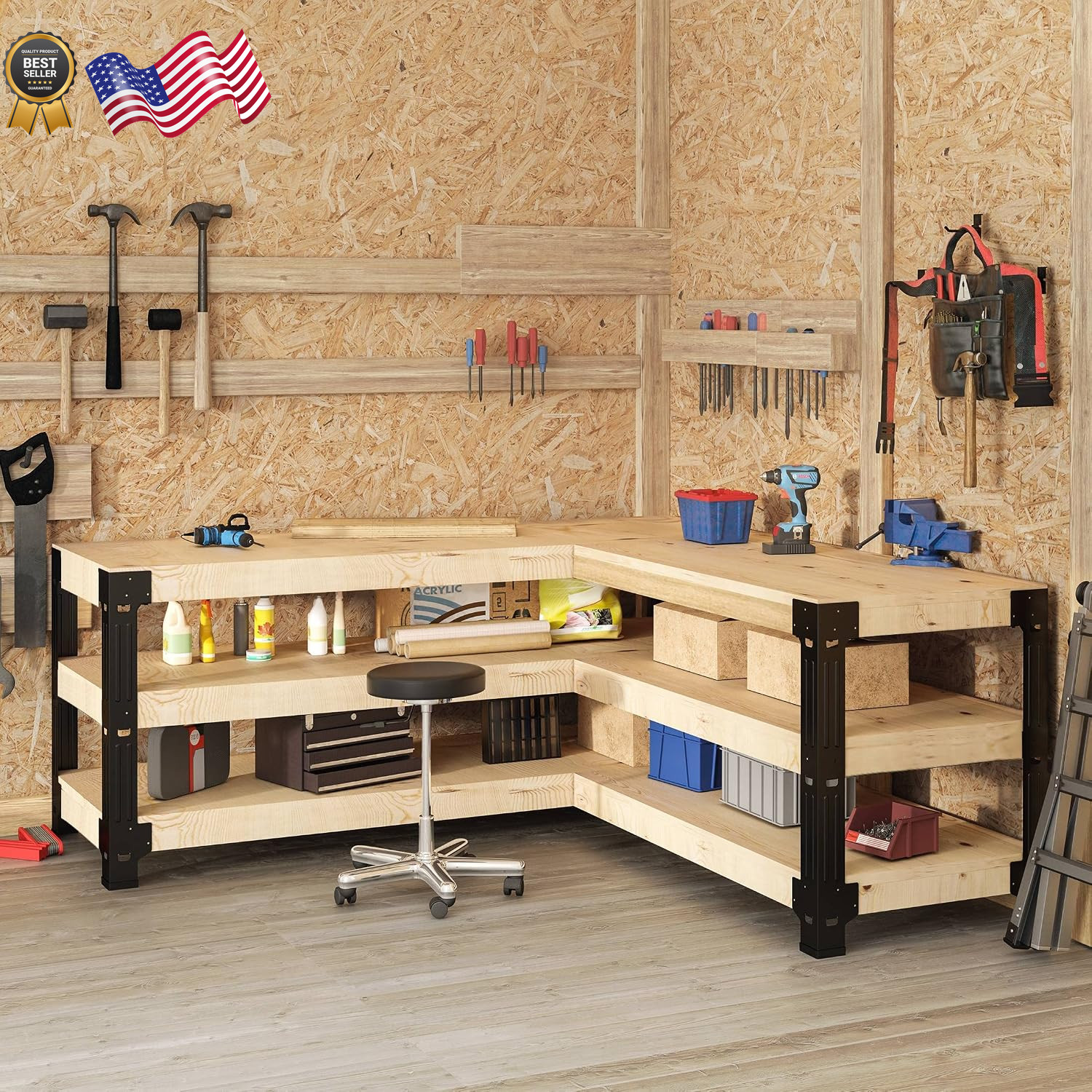 Universal Steel Workbench Kit 5 Legs L Shaped Heavy Duty Work Bench Garage