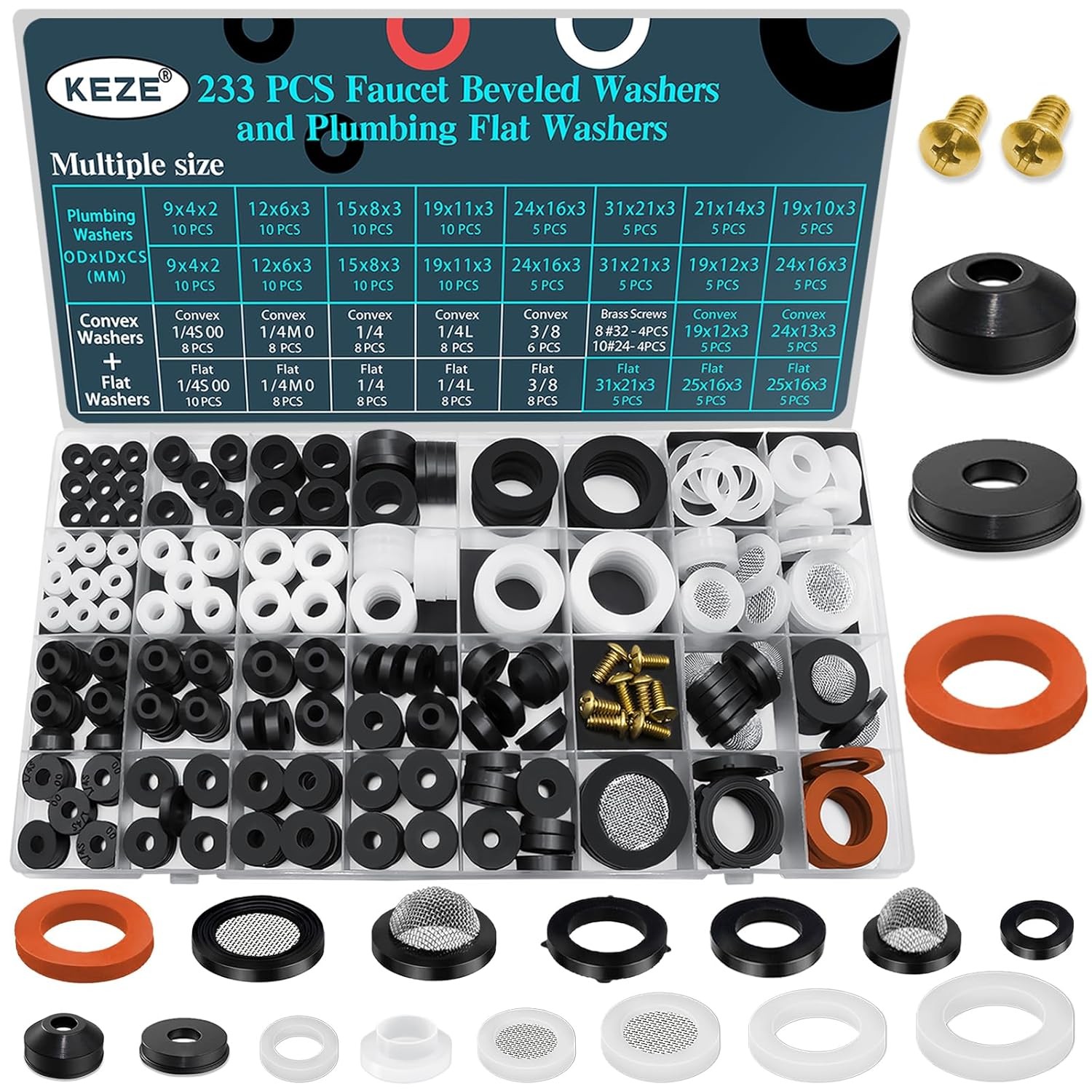 KEZE 233 Pcs Plumbing and Faucet Washers Assortment Kit for Assorted Spigot...