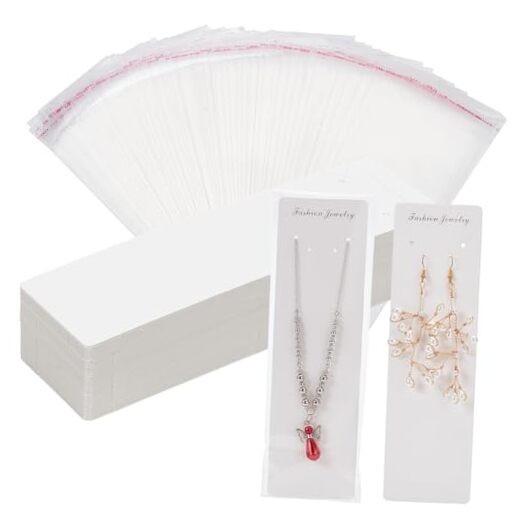 100pcs Long Necklace Display Cards with 100pcs Clear Self Adhesive Bags,