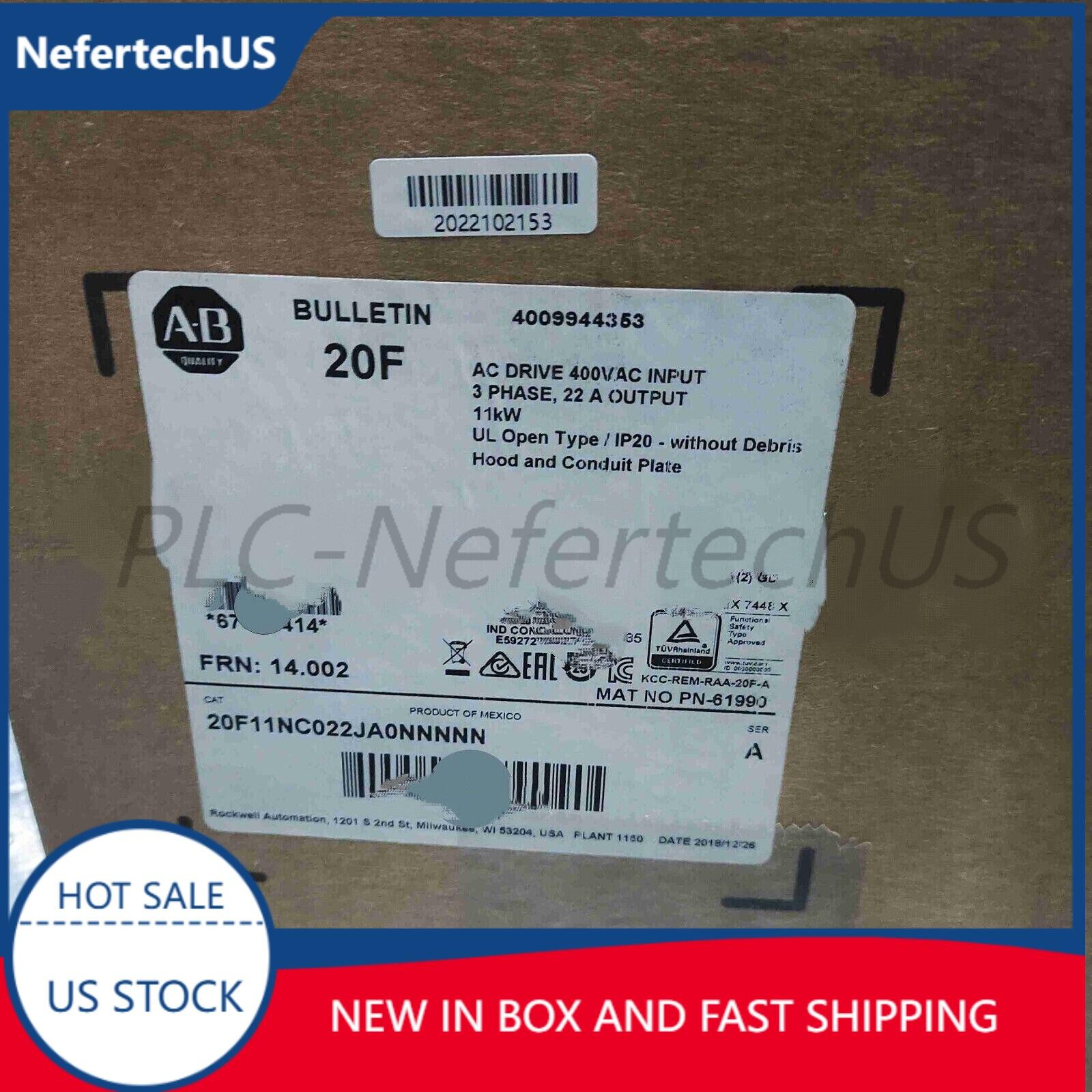 New AB 20F11NC022JA0NNNNN PowerFlex Air Cooled 753 AC Drive US Free Tax