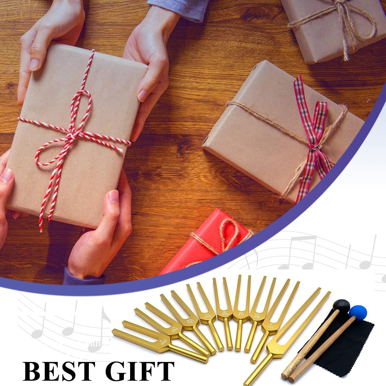 🌈 Solfeggio 9 Weighted (Golden) – Professional Tuning Fork Set