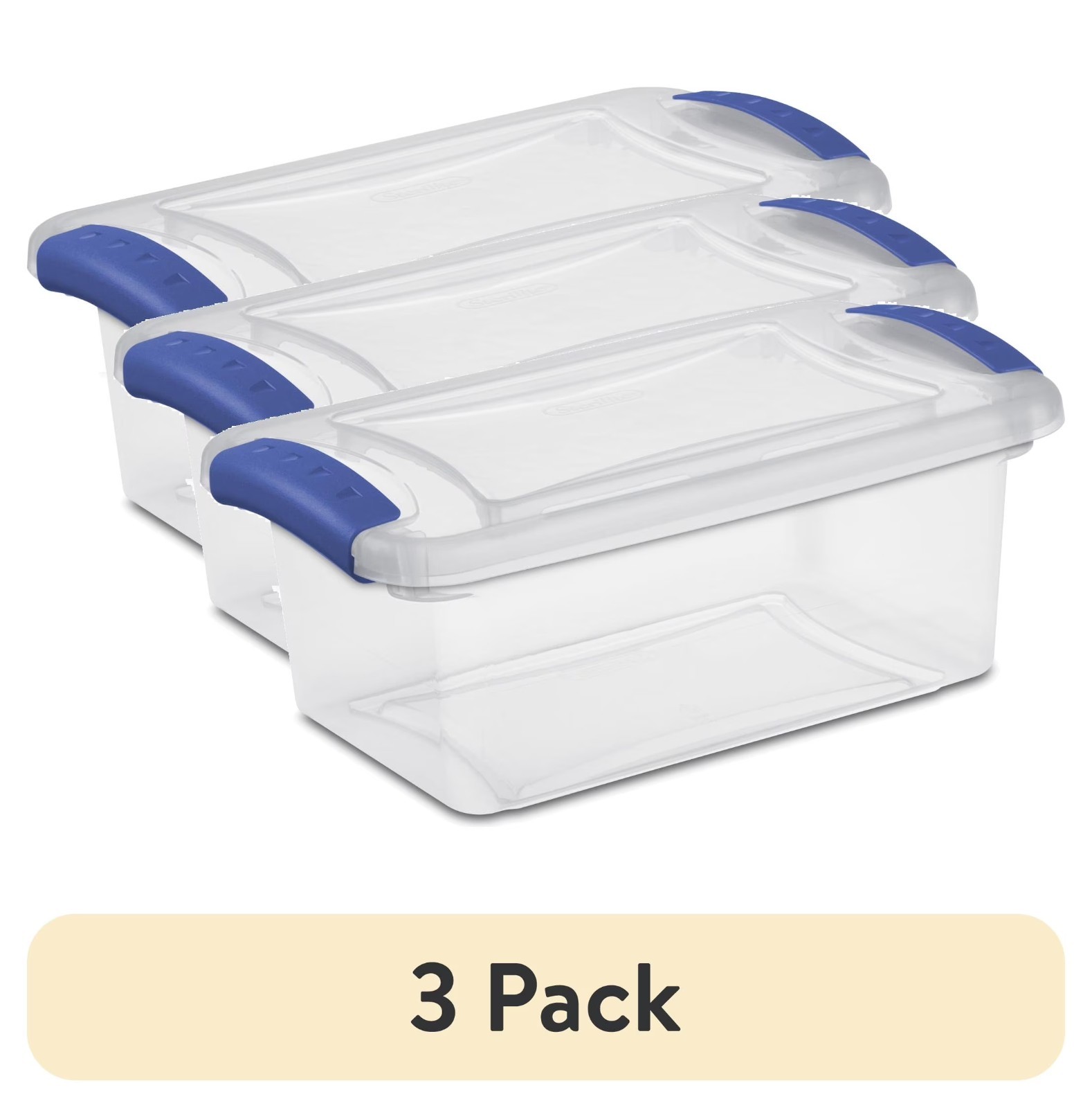 Sterilite 7 Quart Small Latching Storage Bin Plastic with Latch Lid Blue 3pk