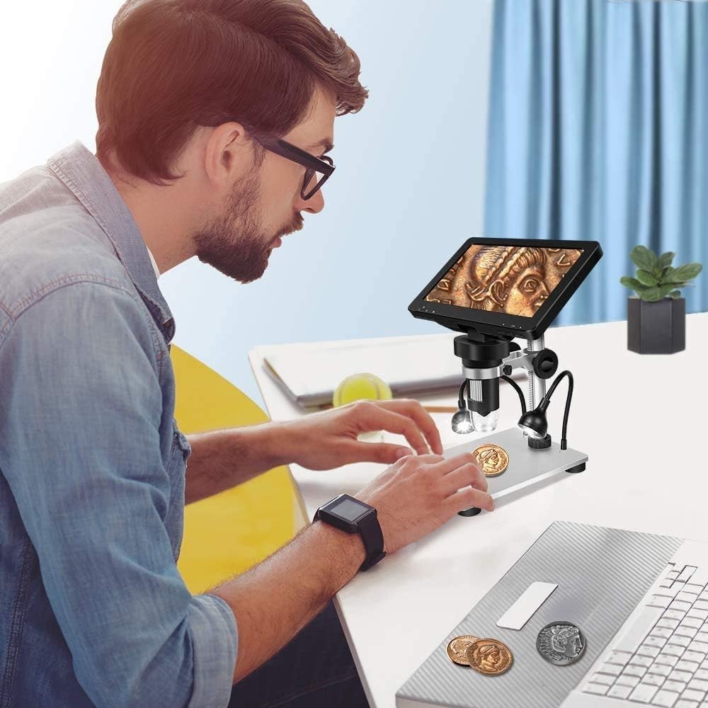 Versatile 7" Digital Microscope for Adults: Coin Analysis, Soldering, PC Ready