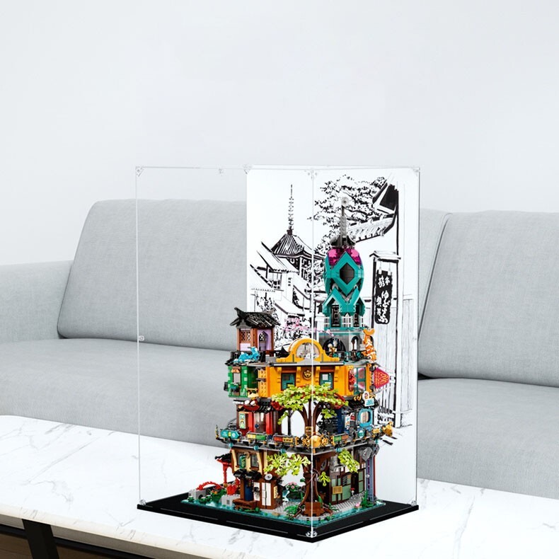 NEW Acrylic  Display case for LEGO NINJAGO City Gardens 71741 with Background
