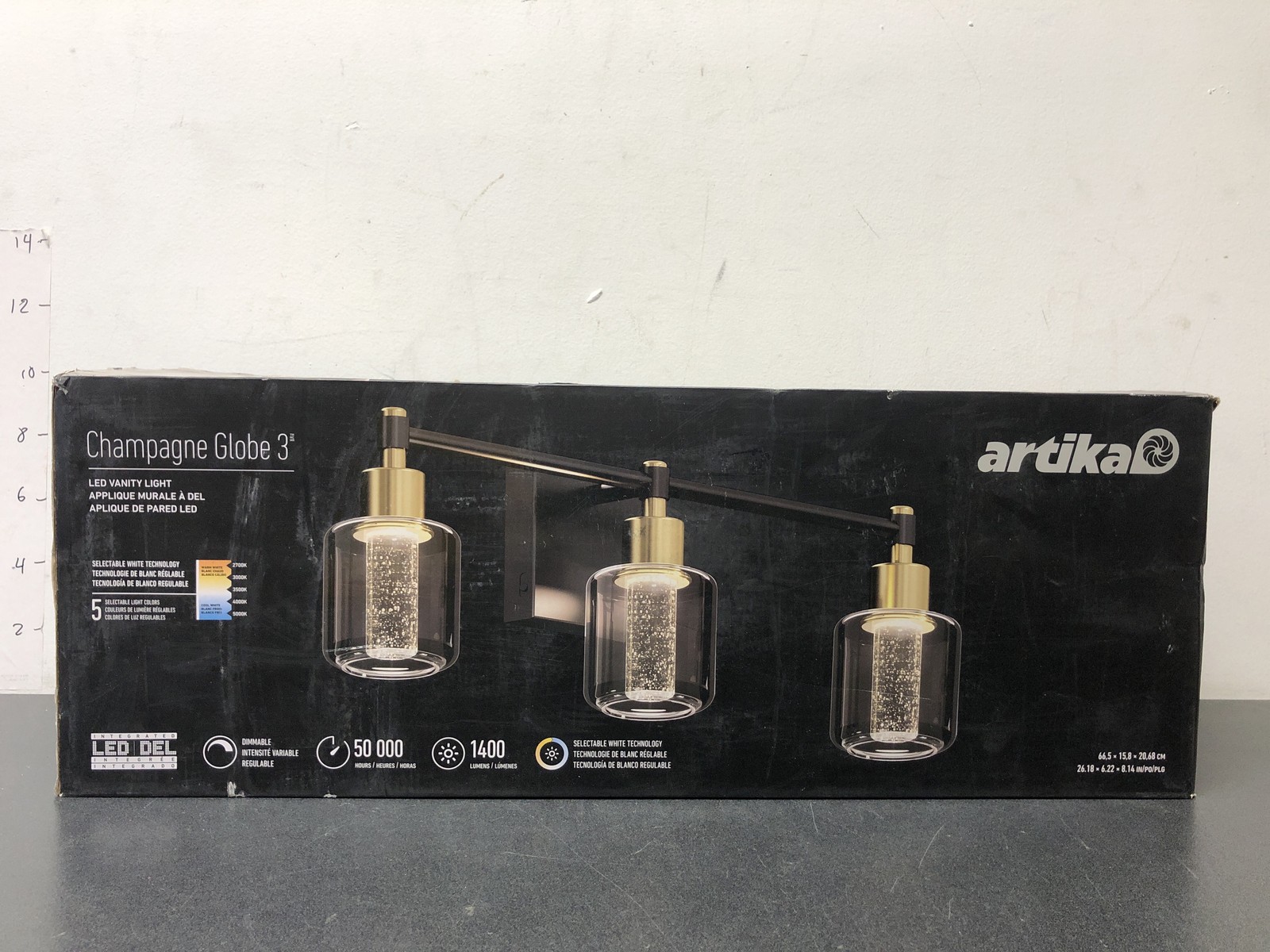 Artika VAN3-CG5C-HD2BG Black & Gold LED Vanity Light Bar 3-Light Bubble Glass