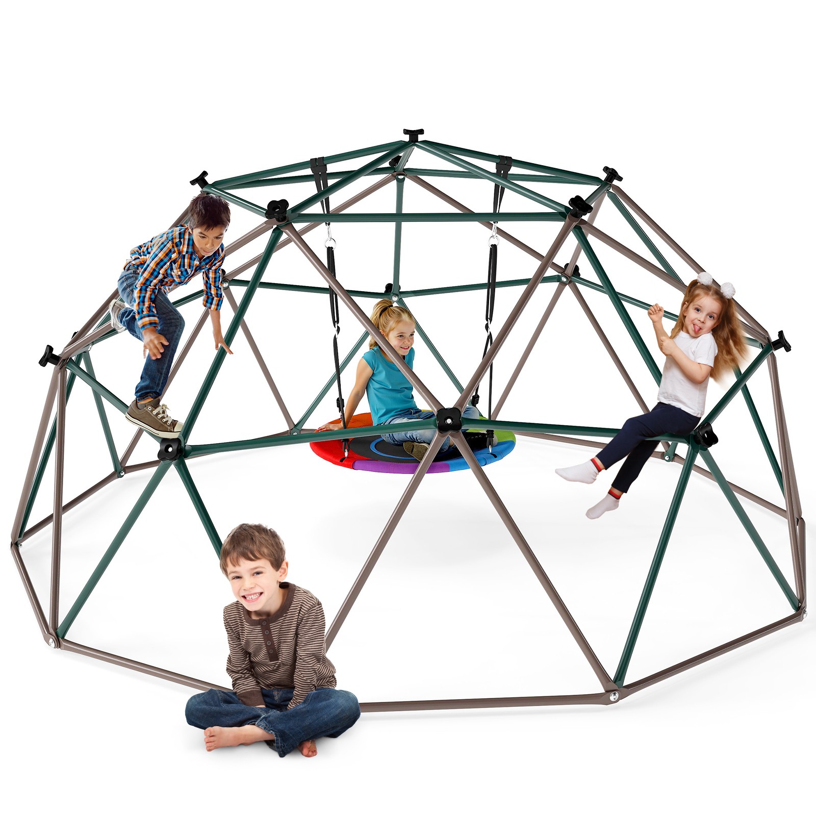 10ft Climbing Dome Swing Set with Saucer Swing Outdoor Jungle Gym for Kids 800lb