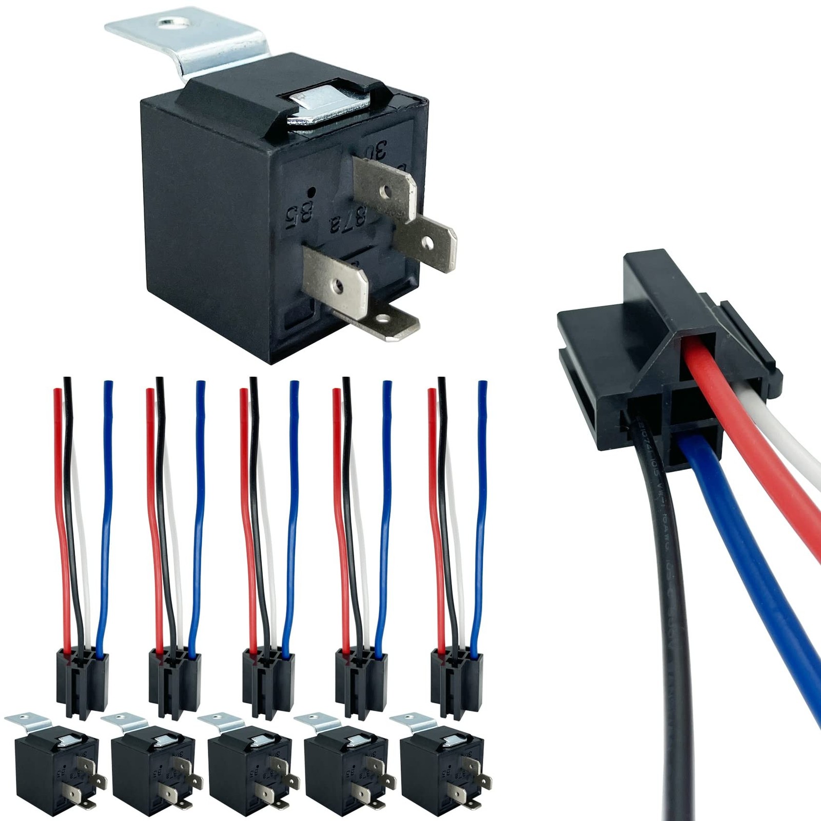 4-pin 40/30AMP 12V DC Relay Kit, SPST Automotive Relay, Pack of 6 6 pack