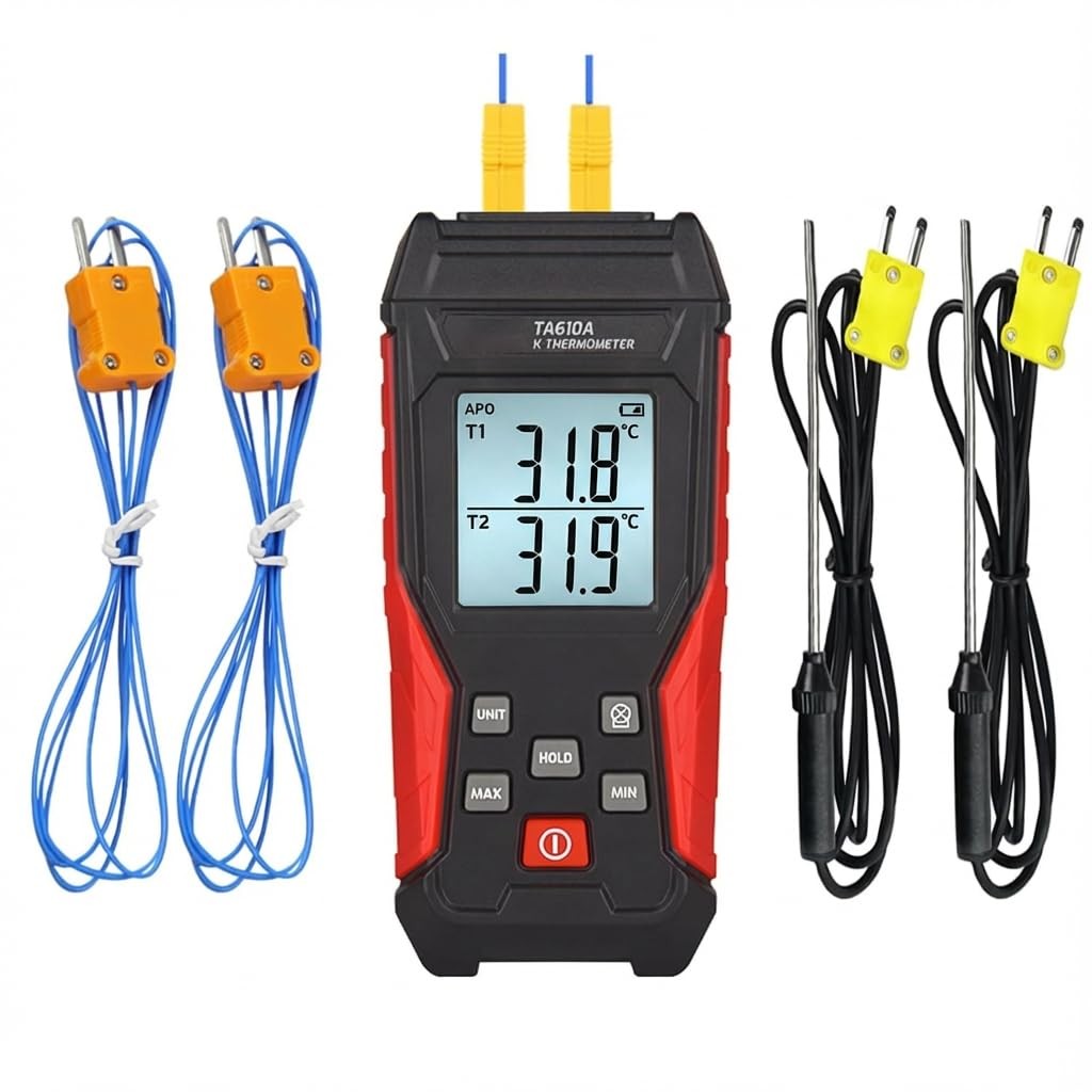 AOOFCMLLC Thermocouple Thermometer, Digital Dual Channels Thermocouple with 4...