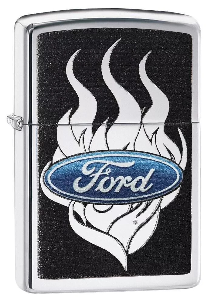 Zippo Ford Rugged Flames High Polish Chrome 29297 Brand New in Box
