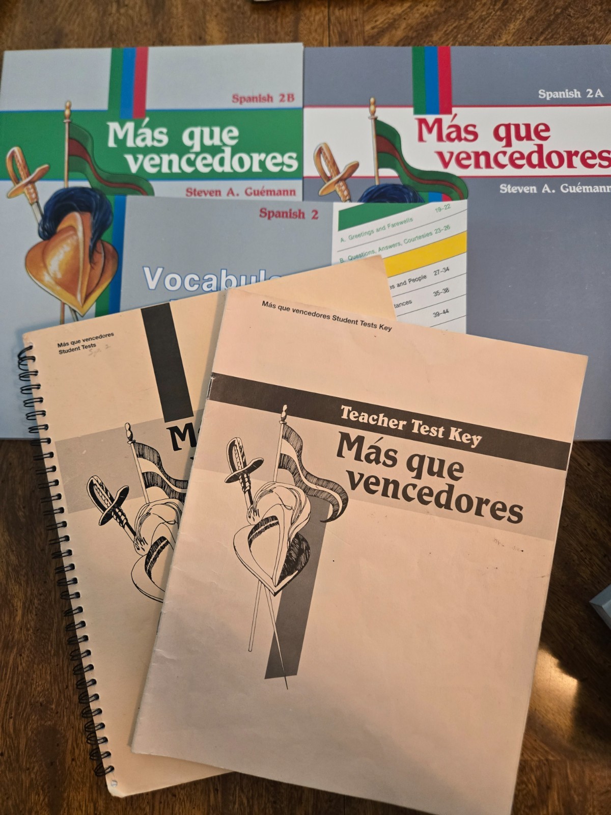 Abeka Spanish 2 Mas que vencedores vocab manual, 2A, 2B student test, teacher ke