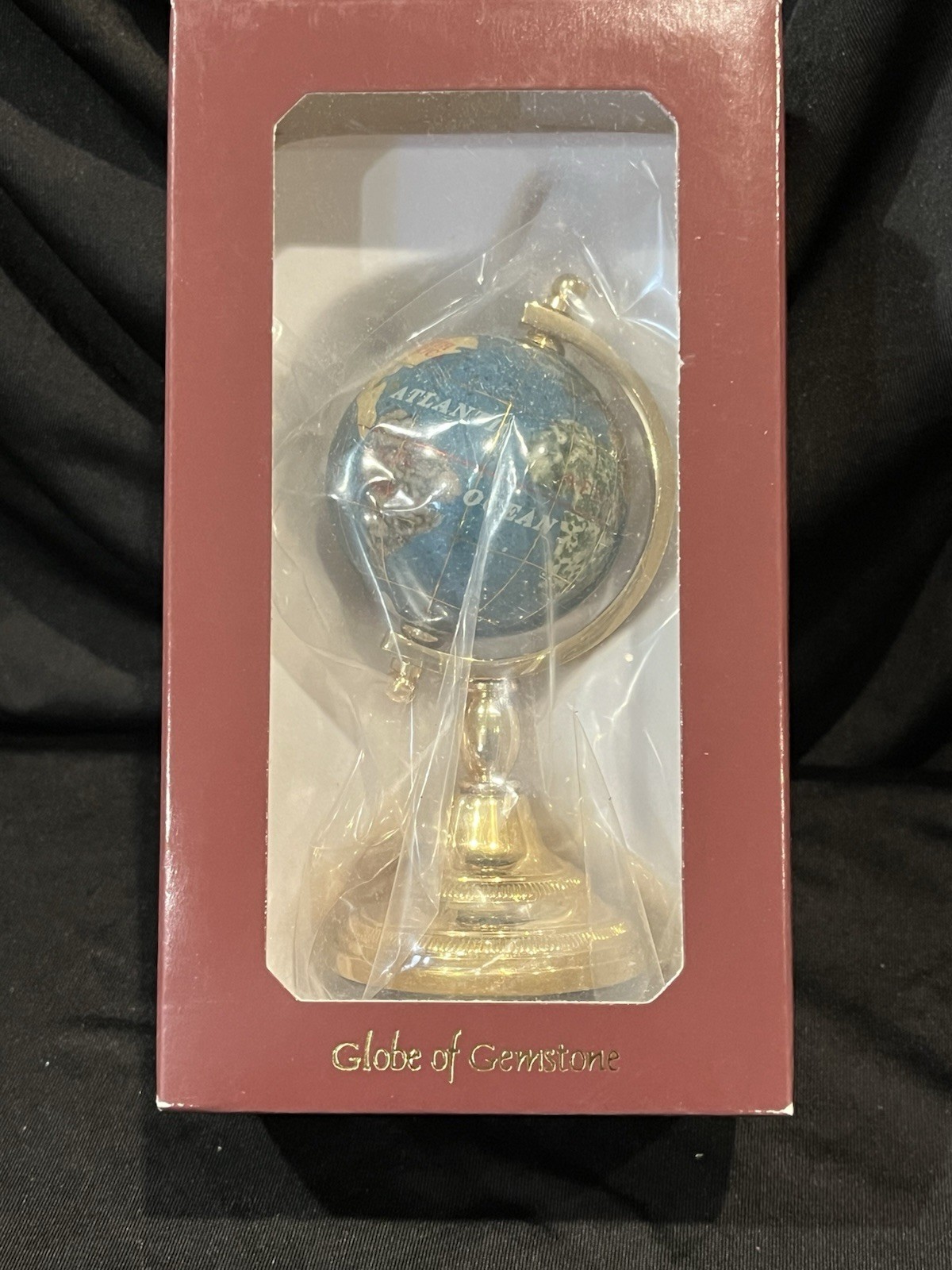 Globe Of Gemstone Turquoise Globe With Gold Tone Stand 50mm