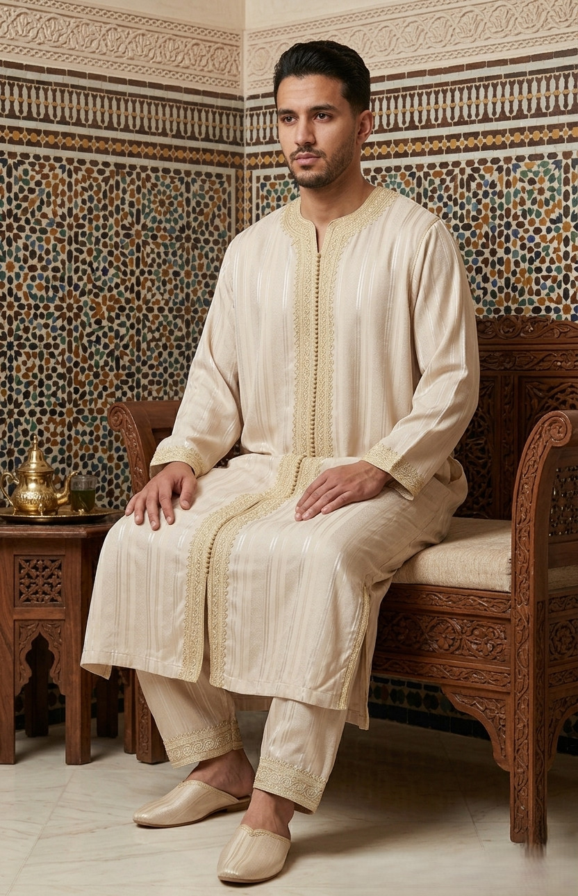 Moroccan Djabador for Men – Elegant Traditional Kaftan (2-Piece Outfit) for Eid