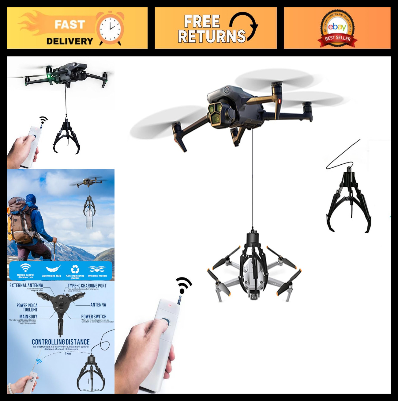 Intelligent Drone Grabber for Mavic 3/Air 3/Mini 4 Pro - Fishing & Rescue Hook