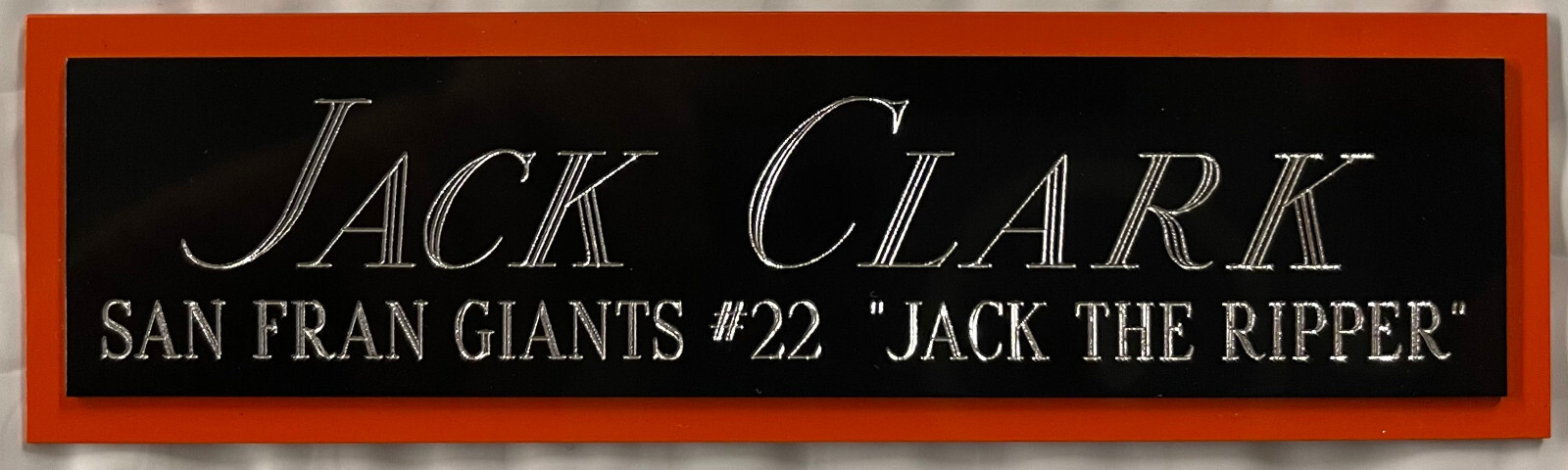 JACK CLARK GIANTS NAMEPLATE FOR AUTOGRAPHED SIGNED BASEBALL-BAT-JERSEY-PHOTO-CAP