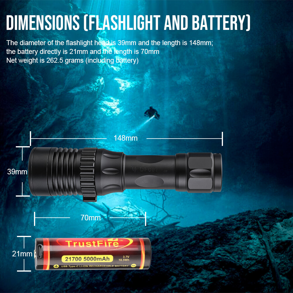 Trustfire DF007 Diving Flashlight Underwater 100m Photography video light Torch