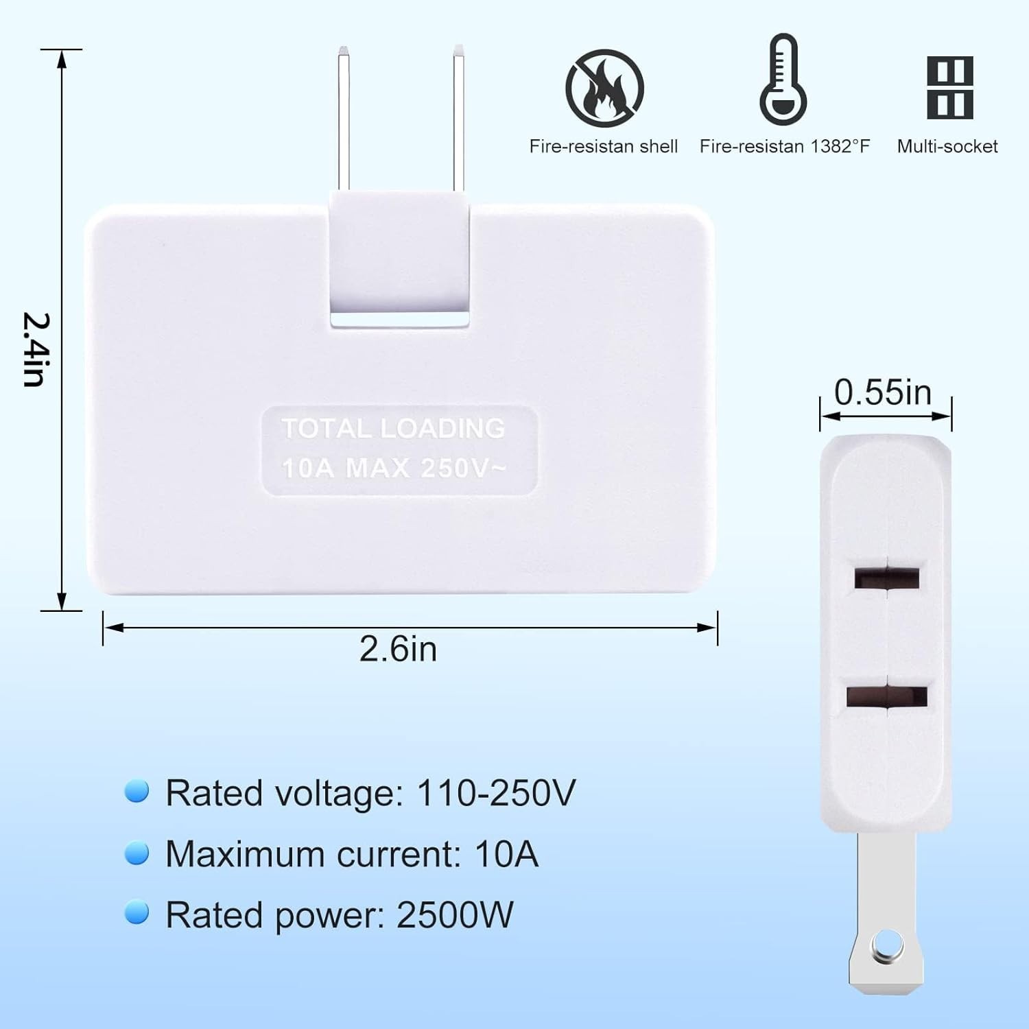 3 Pack AC Flat Wall Outlet Extender Flat Plug Adapter Outlet, Fold-Able