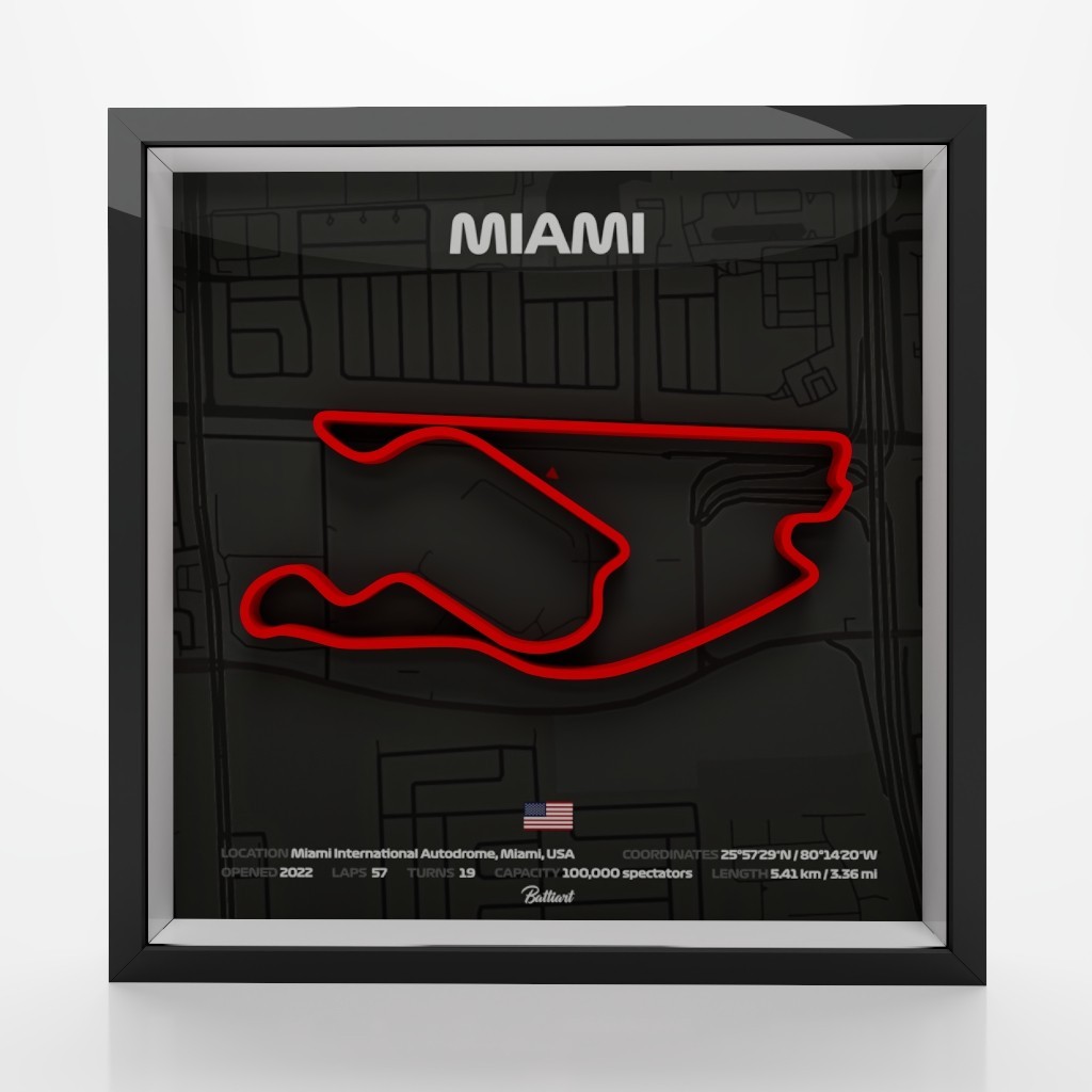Miami International Autodrome 3D Shadow Box – Minimalist Formula One Wall Art