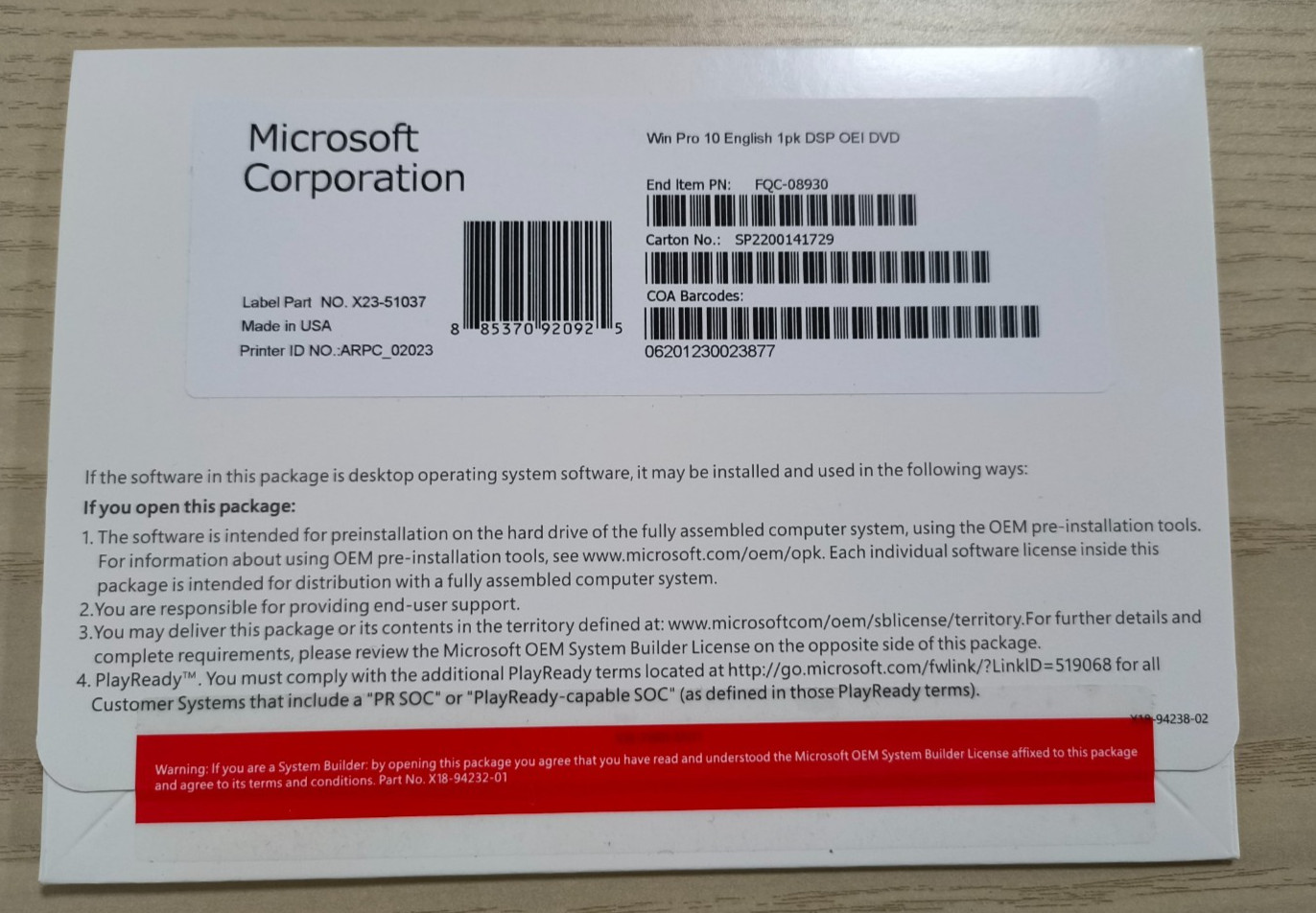 Win 10 Pro 64 bit DVD with Product License Key New Sealed & Free Shipping