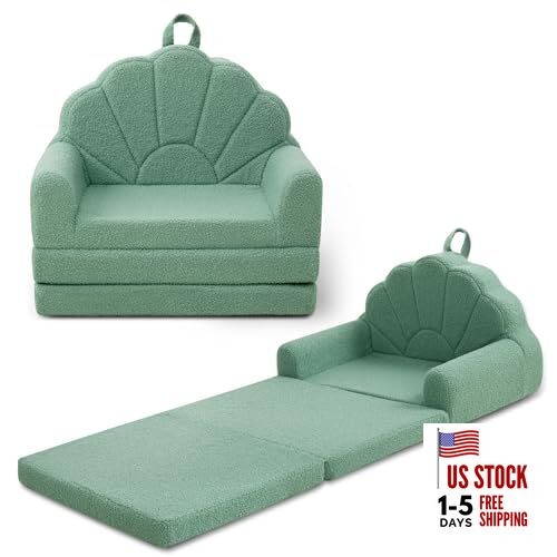 Toddler Chair for Kids, 2-in-1 Soft Couches That Fold Out for Toddler, Green