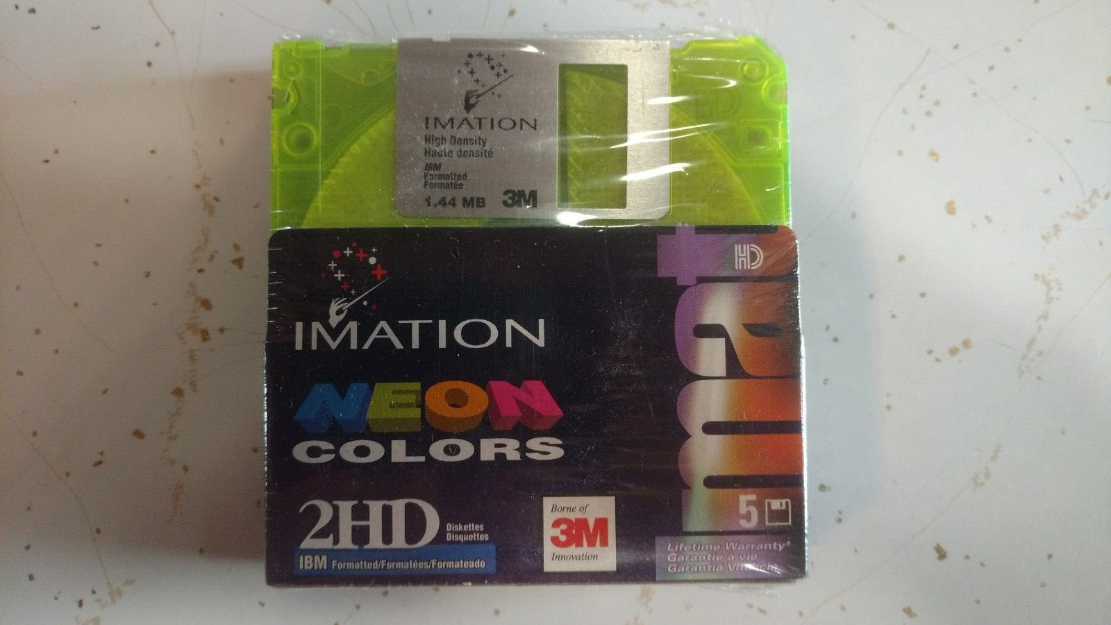 NOS sealed Imation Neon Colors 2HD 3.5" Floppy Diskettes 1.44 MB IBM Formatted