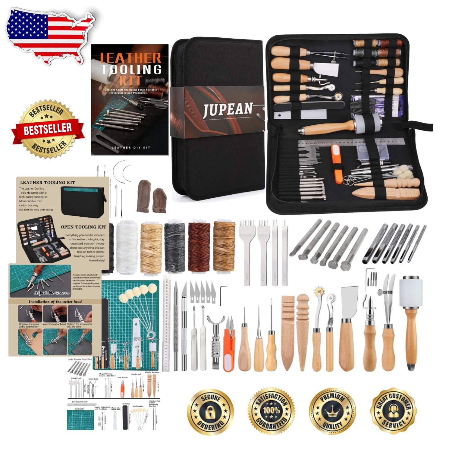 Leather Working Tools Kit, 70 Pcs, Stamping & Sewing Tools