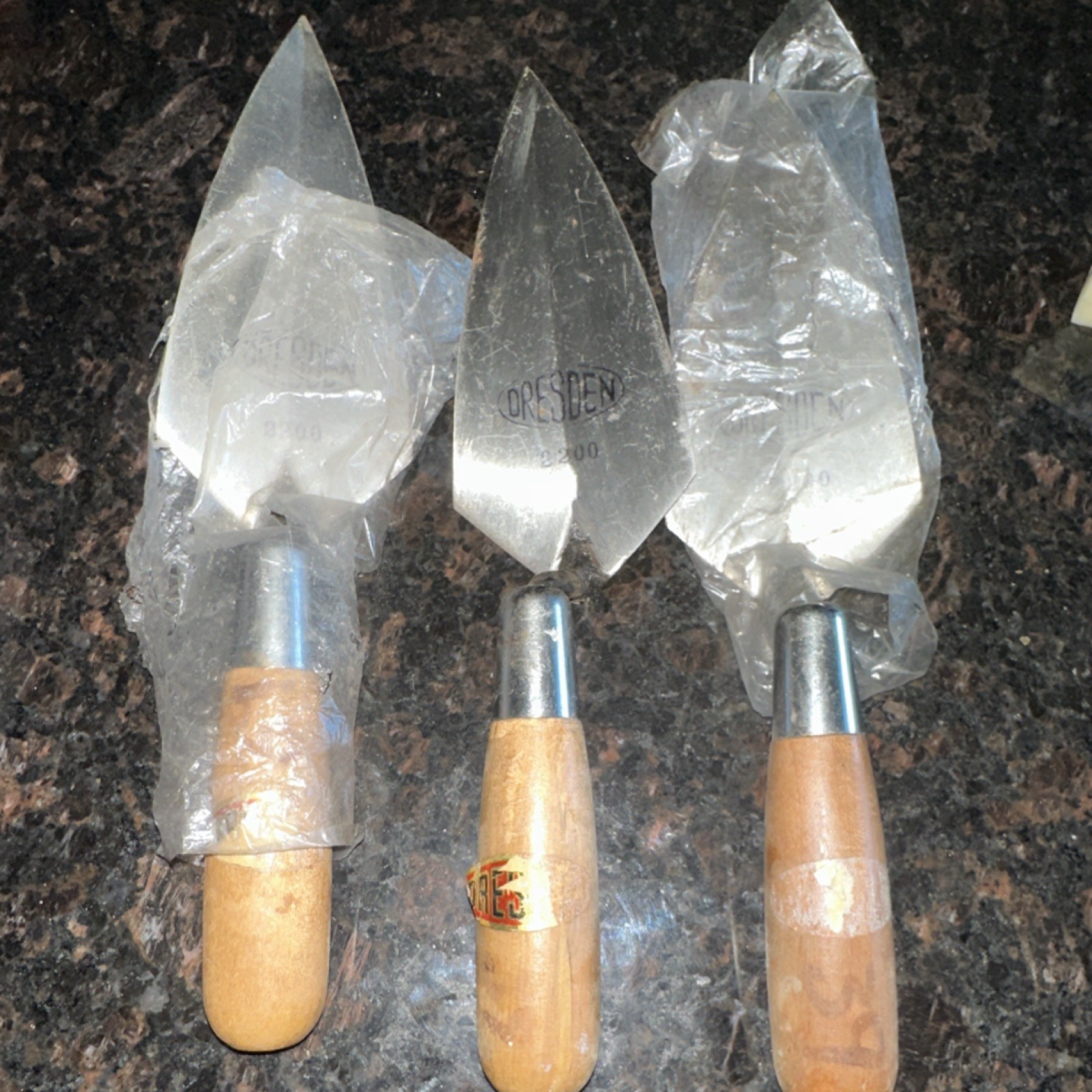 Dresden 2200 Pointing Trowel Steel Blade Wood HandleBrown Set of 3 vintage rare