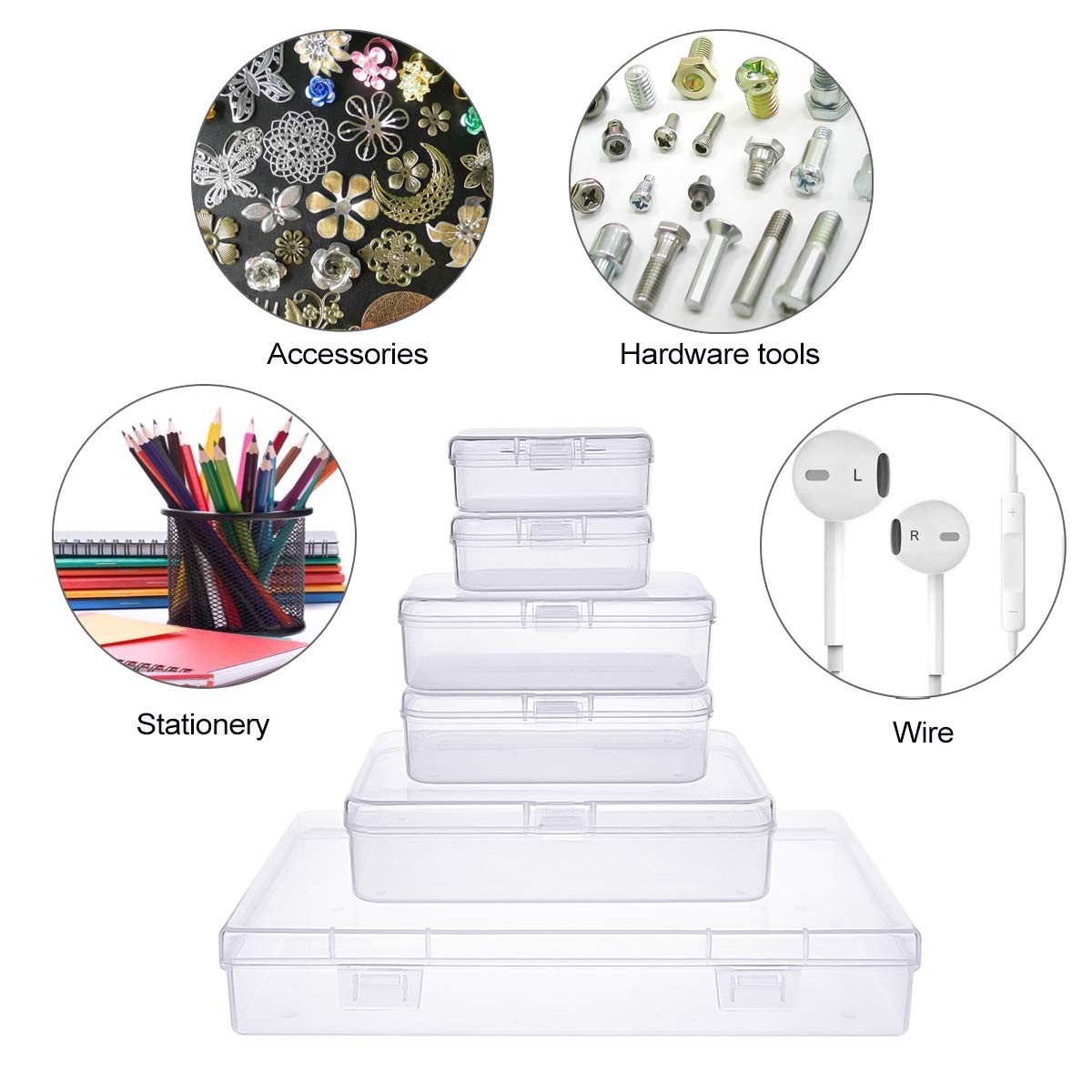 Goodma 24 Pieces Mixed Sizes Rectangular Empty Mini Clear Plastic Organizer S...