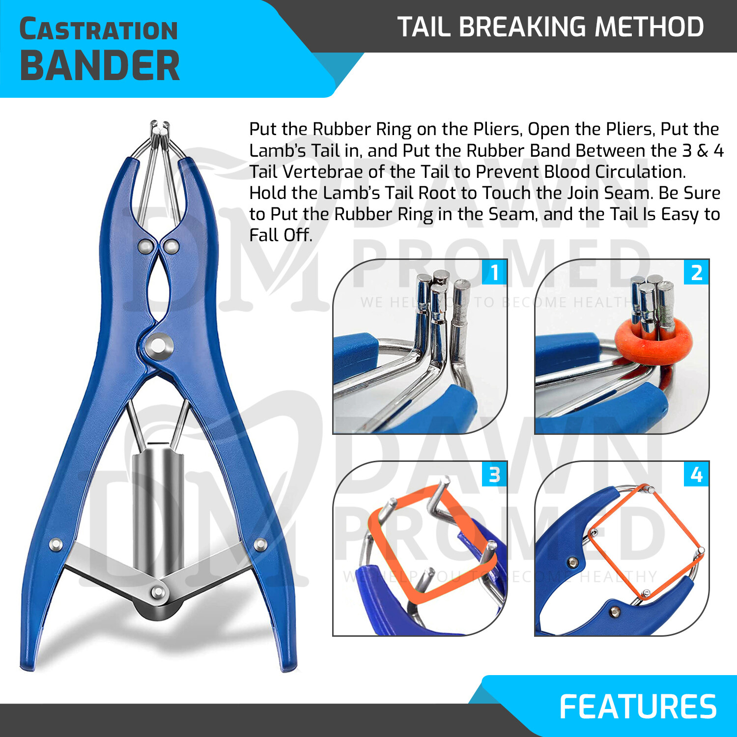 Elastrator Castration & Tail Docker Pliers + FREE 100 Elastic Bands German Grade