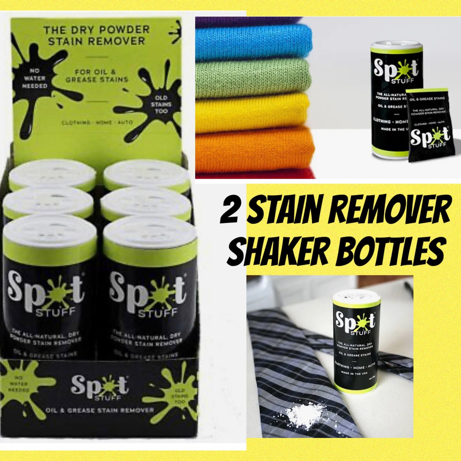 2 SPOT STUFF Oil & Grease Stain Remover Powder Cleaner Carpet, Boat , Camper Car