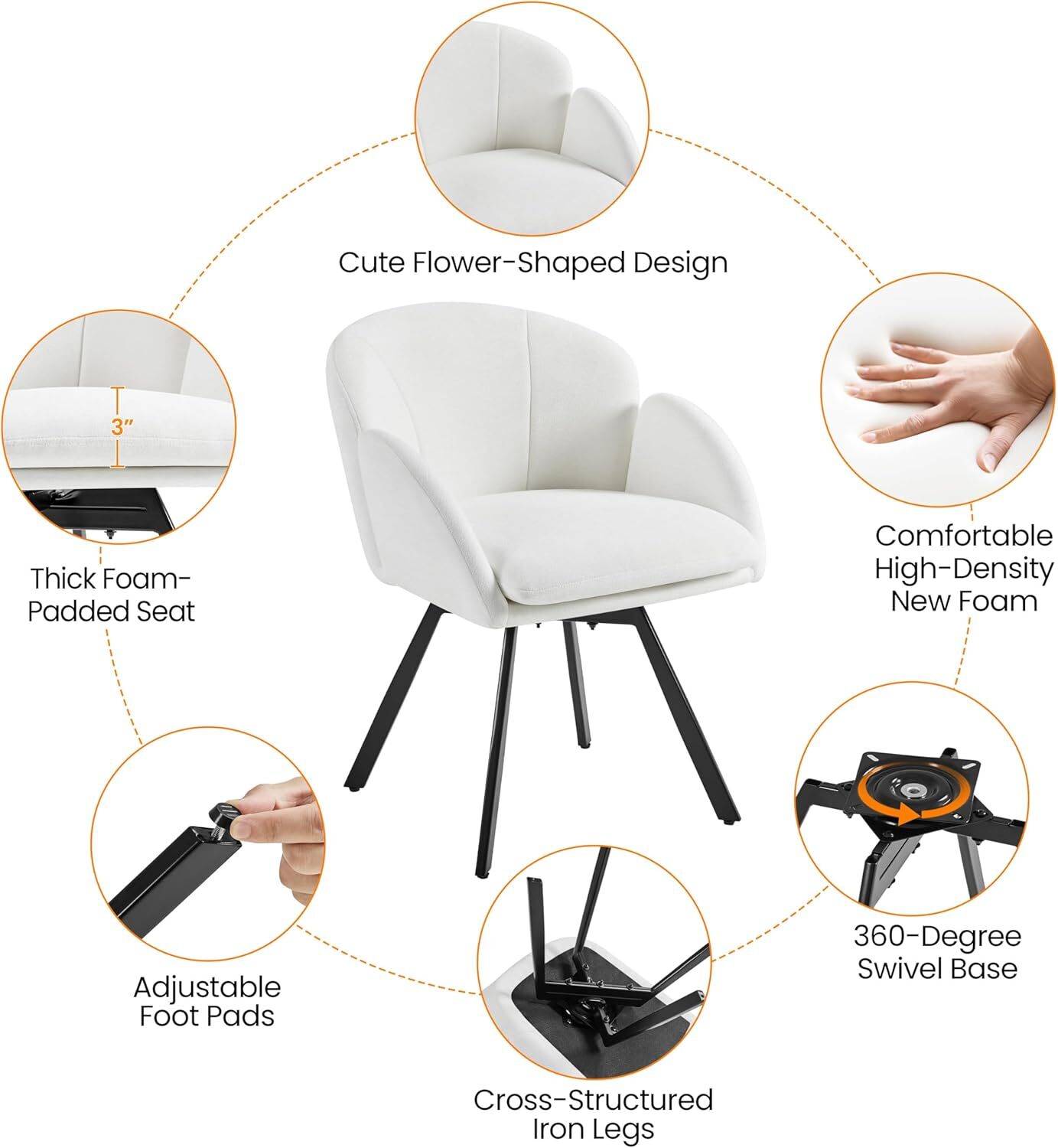 Yaheetech Swivel Accent Chair, Flower Chenille Armchair, Vanity Chair Side Chair