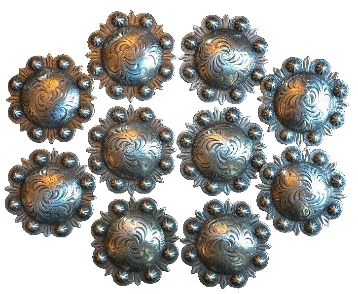 10 Western Horse Tack Antique Berry Saddle Conchos  1-3/4" screw back USA