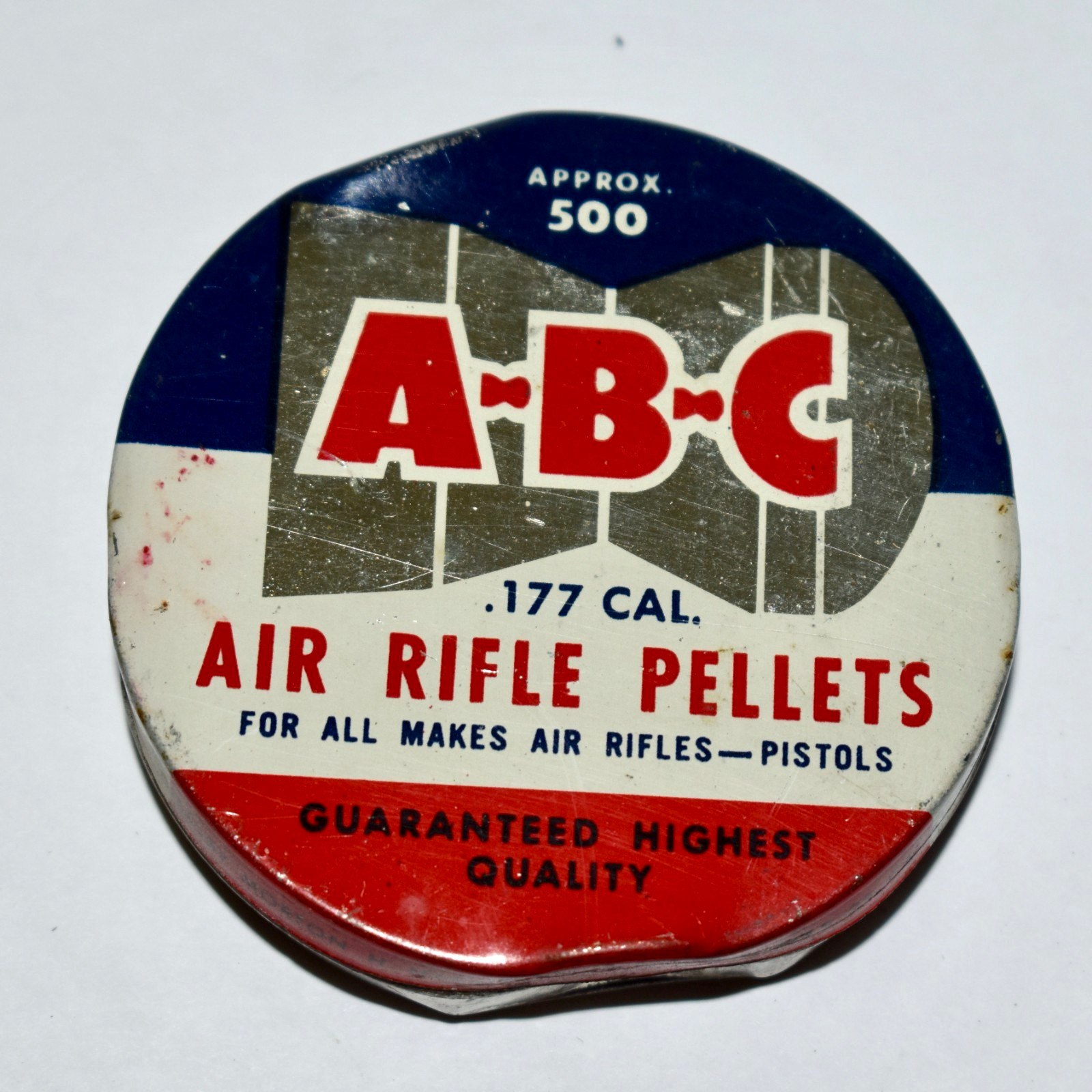 Vintage 500 Full ABC AIR RIFLE PELLETS in Tin .177 Cal England DOMED/ROUND NOSE