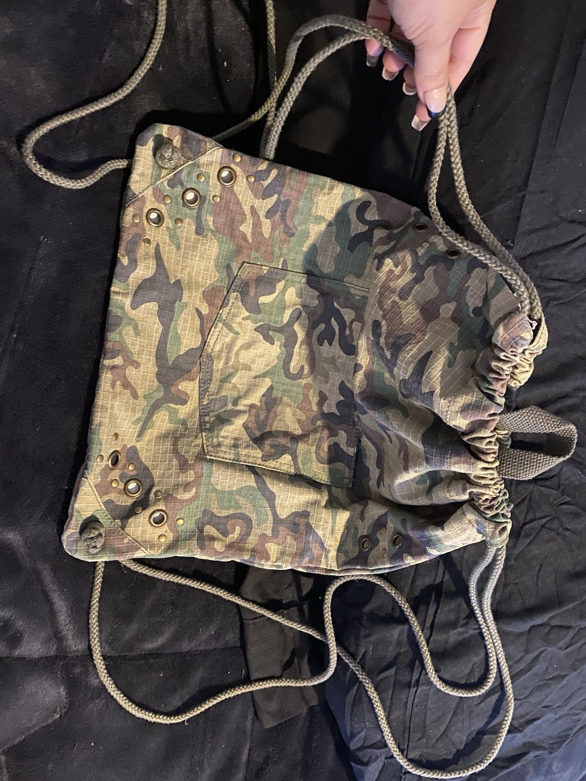 Camouflage Drawstring Backpack Bag with Rope Straps, Militaria Theme