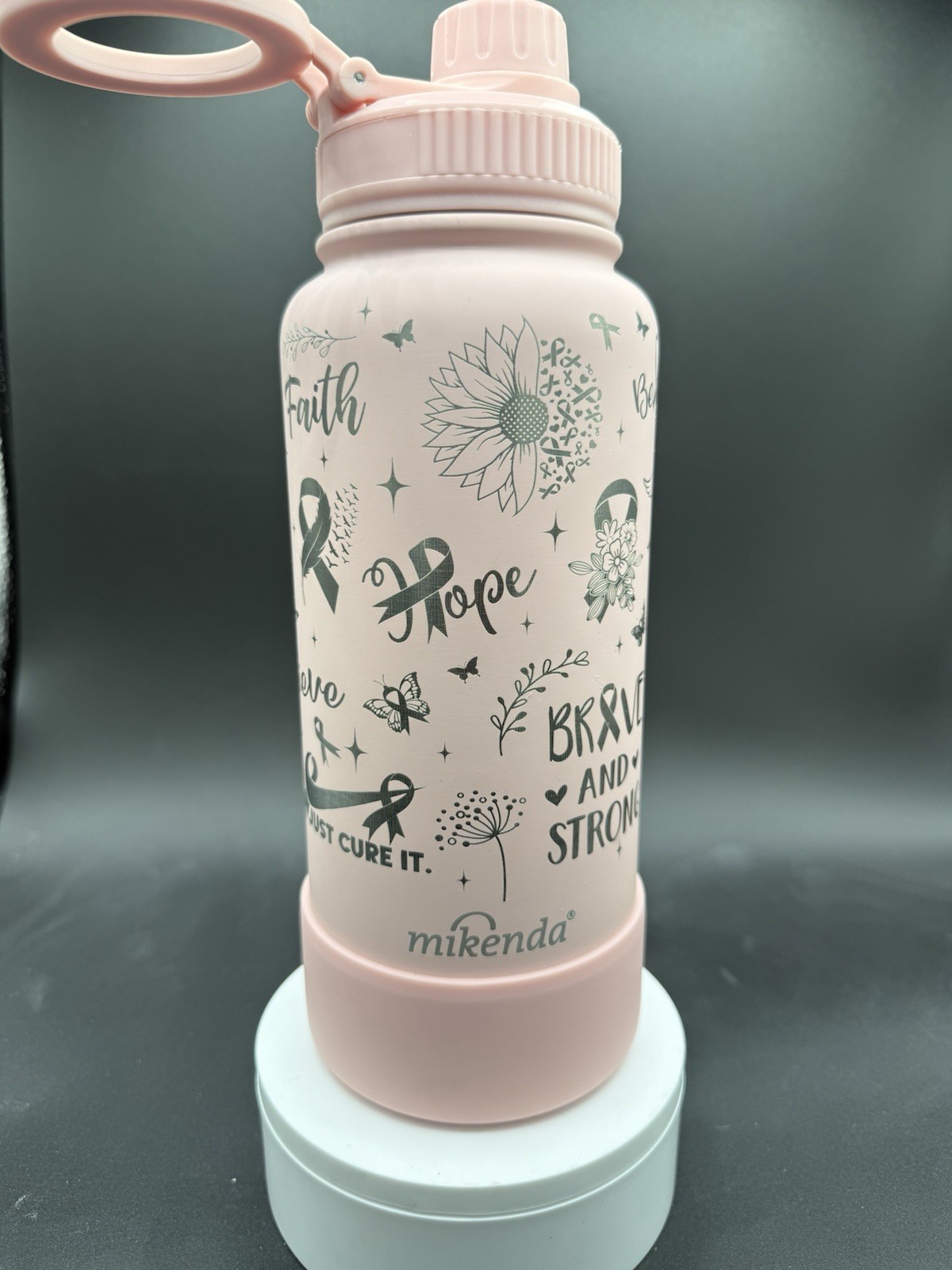 MIKENDA Insulated Water Bottle 32oz Laser Engraved Cancer Awareness