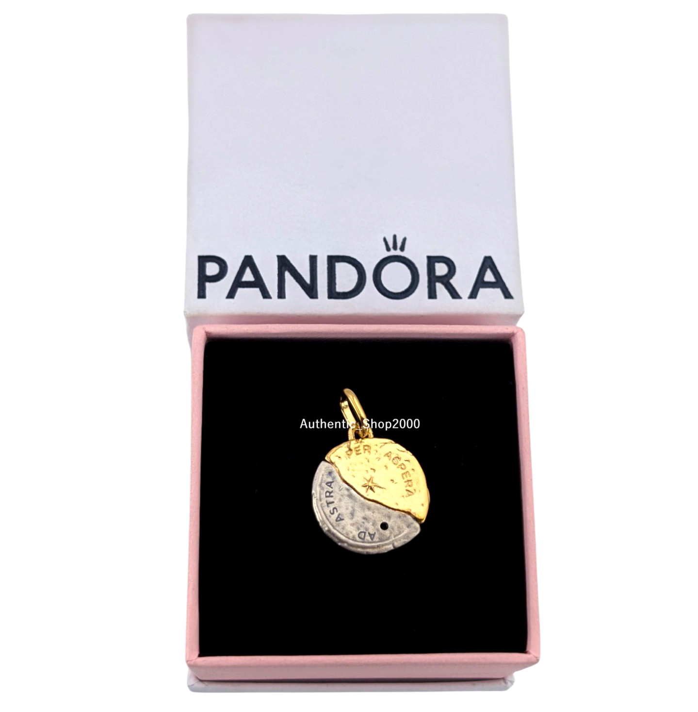 New 100% Authentic PANDORA 14k Gold 925 Sun & Moon Medallion Charm 763977C01