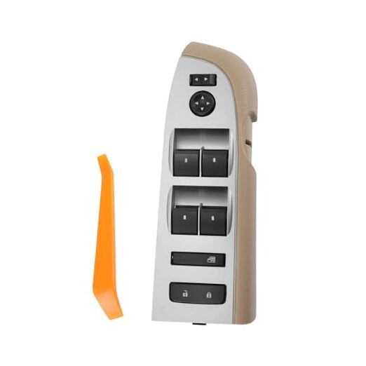 22968506 Front Left Driver Side Door Lock Silver Tone Panel, Tan Bezel Cover