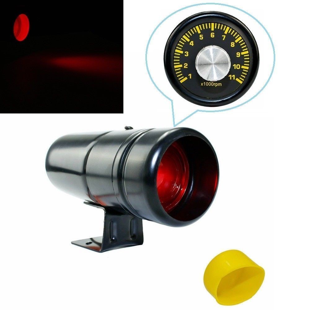 Black 1000-11000 RPM Adjustable Tachometer Tacho Gauge Shift Light Red LED