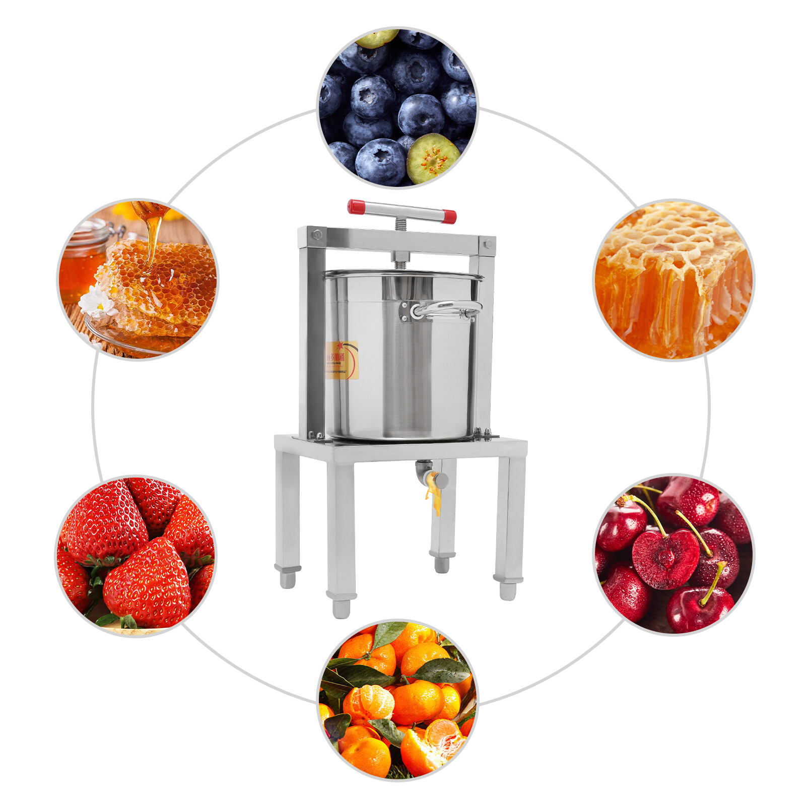 Grape Press 3.5 Gallon Stainless Steel Fruit Wine Press with Height Adjustable