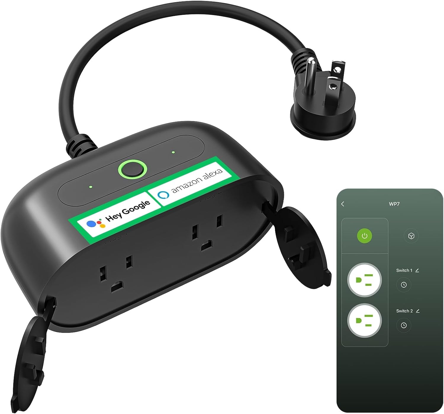 Outdoor Smart Plug, Smart Home Wi-Fi Outlet with 2 Sockets, Ip64-Rated with Weat
