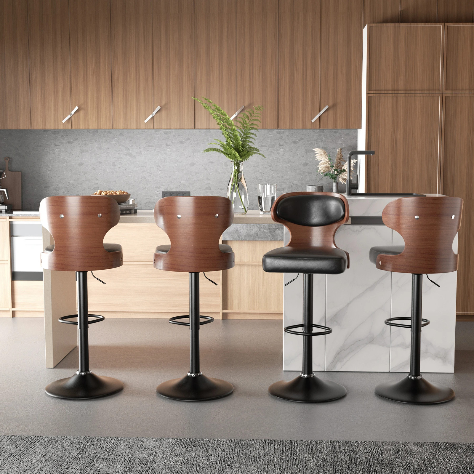 Bar Stool 2Pcs Set Backrest Foather Soft Cushion Dinng Chair Home Furniture USA